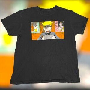 Men's Naruto Ichiraku Ramen Shop Manga T Shirt Black Anime Double Sided